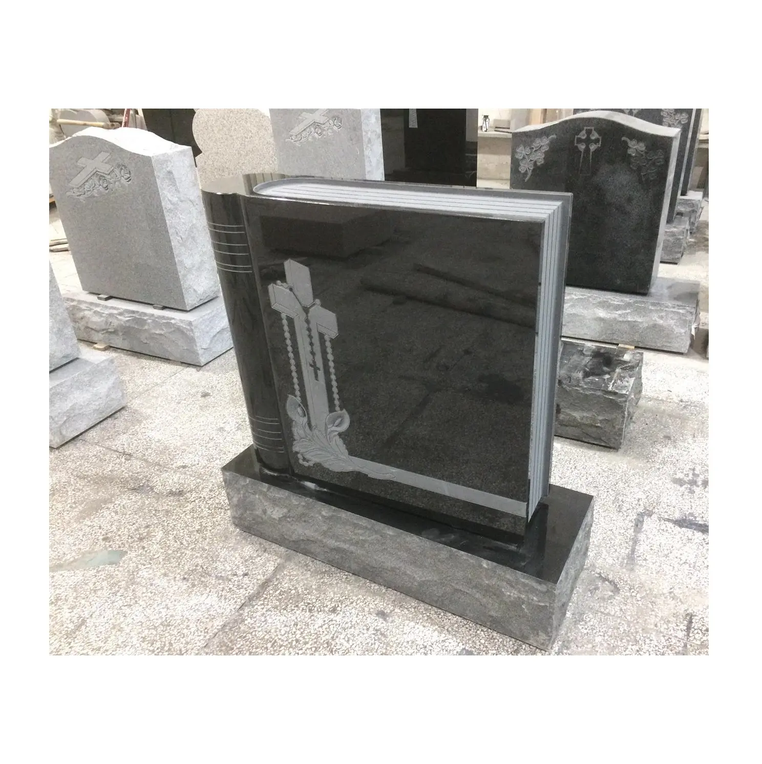 Black Granite Marble Stone Book Shape Bible Style Headstones Prices For Graves