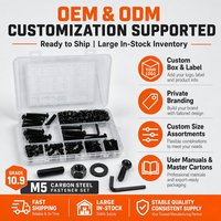 Kit d'assortiment de 261 pièces de vis à tête bouton M5 à six pans creux, écrous et rondelles, en acier au carbone de grade 10.9, oxyde noir, métrique à pas grossier
