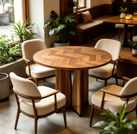 Table à manger ronde extensible moderne en noyer italien, plateau en parquet géométrique avec base en bois massif pour la maison ou l'hôtel