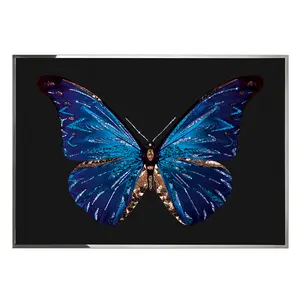 Lukisan dekoratif porselen kristal desain mewah dekorasi seni 3d lukisan berlian kaca kupu-kupu Biru Dinding
