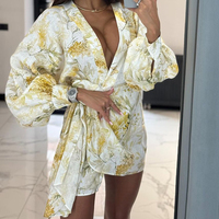2025 nouveau imprimé Robe courte Femme décontracté robes florales femmes Wrap Robe d'été