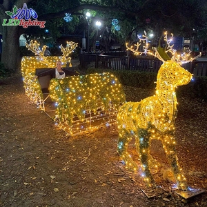 Ensemble <span class=keywords><strong>de</strong></span> rennes géants en 3D avec traîneau, éclairage LED, cadre en fer, motif décoratif pour centre commercial, hôtel, jardin, Noël - Product Image 3