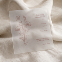 Étiquette de marque en plastique translucide imprimée en gros, surface givrée, motif floral, étiquette rectangulaire pour vêtements
