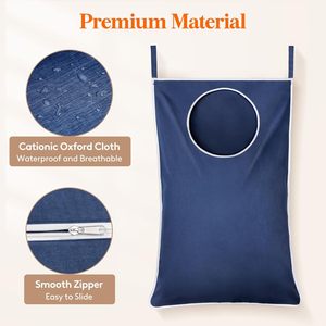 Panier à linge suspendu sur porte, grand sac pliable avec crochet pour salle de bain, bleu foncé, 22,4x36,2x0,4 pouces - Product Image 6