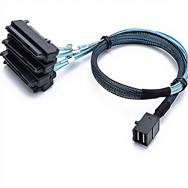 Brand New SFF-8643 Internal Mini SAS HD Cable (4) 29pin SFF-8482 Connectors SAS 15pin Power Port 12GB/s OTP Protection H0204