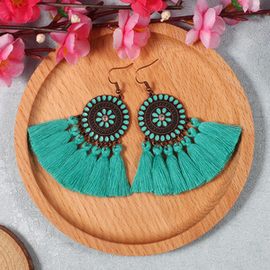 Flower Pattern <b>Drop</b> <b>Earrings</b> <b>Red</b> Tassel Vintage Alloy Women's Party Jewelry - Product Image 5