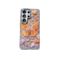 Étui de téléphone luxueux avec diamants étincelants en forme de cœur et de papillon, compatible avec Samsung S26 Ultra, ensemble complet pour S25/24 Plus