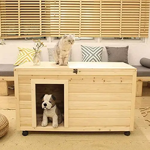 Dog Houses Outdoor Wooden Puppy House Kennel Pet Home With Movable Universal Wheel Dog Cat Hutch Shelter Small Animal Home