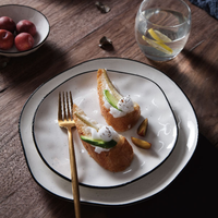 Assiettes de Présentation Minimalistes en Porcelaine pour Dîner, Mariage, Camping – Bord Noir, Rondes, pour la Maison et la Cuisine – Vente en Gros