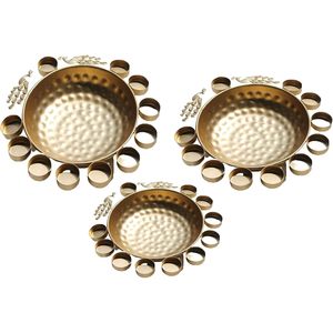 PARIJAT Handicrafts Juego de cuencos Uruli de diseño de pavo real de 3 piezas Hermoso color dorado Metal Decoraciones para el hogar Velas flotantes de pavo real - Product Image 5