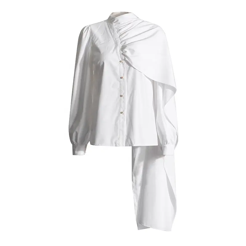 Oulaiyadi Nieuw Ontwerp Vrouw Shirt Top Blouse Dames Elegant Single-Breasted Sjaal Stijl Dames Shirt Met Lange Mouwen