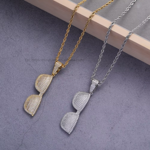 European and American hip hop jewelry, <b>copper</b> inlaid zircon personalized necklace, retro hip hop glasses pendant for men - Product Image 2