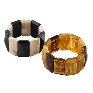 Bracelets en résine géométriques de luxe, mignons, vintage, tendance, noirs, beiges, ambre, marron, empilables, bijoux statement pour femme - Product Image 1