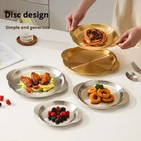 Roestvrijstalen milieuvriendelijke voedselveilige borden met handgrepen, Koreaanse stijl, minimalistisch design, bottenbakje, fruitbord, goudkleurig