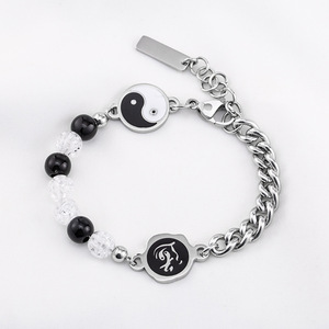 Yunnique – Bracelet tibétain en argent perlé avec Yin Yang et caractères chinois, pour hommes et femmes, bijoux à la mode, cadeau - Product Image 1