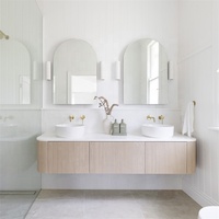 Meuble-lavabo de salle de bains modulaire incurvée élégante conception flottante personnalisée avec tiroir miroir stockage matériau de base en MDF durable