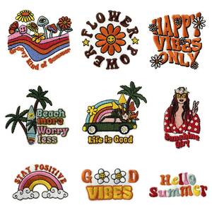 Appliques brodées rétro années 70 style groovy <span class=keywords><strong>en</strong></span> chenille, motifs hippie bohème, Flower Power, champignons et <span class=keywords><strong>arc</strong></span>-<span class=keywords><strong>en</strong></span>-<span class=keywords><strong>ciel</strong></span> pour veste <span class=keywords><strong>en</strong></span> jean - Product Image 2
