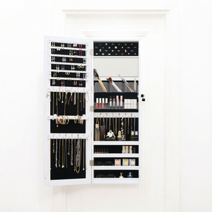 Modern Shaker <b>Door</b> Wooden <b>Mirror</b> Armoire Jewelry Cabinet Large Capacity Lockable Wall-Mounted Organizer Multiple Compartments - Product Image 1