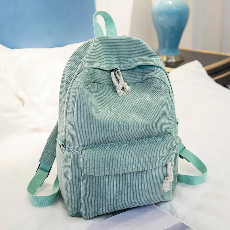 Fashion Style Soft Fabric Girls School Backpack Solid Color Teenagers Casual Daily Pack Corduroy Backpack