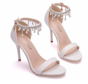 Popolare pump <span class=keywords><strong>5</strong></span> 7 9 <span class=keywords><strong>cm</strong></span> tacchi sottili OpenToe <span class=keywords><strong>sandali</strong></span> da donna bianco per festa di nozze tacchi alti da sposa - Product Image 3