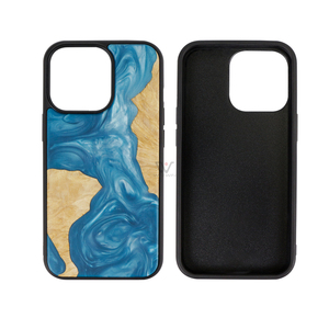 Cover per Telefono in Resina e Legno con Effetto Fluido Artistico, Stile Unico a Blocchi <span class=keywords><strong>di</strong></span> Colore, Custodia Protettiva Creativa - Product Image 5