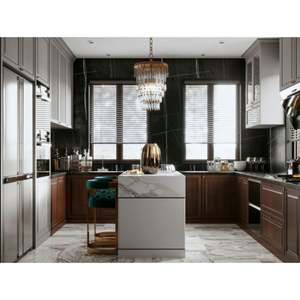 Ensemble d'armoires de cuisine de style américain sur mesure en bois de noyer, porte shaker, designs d'armoires de cuisine classiques en bois massif sur mesure - Product Image 4