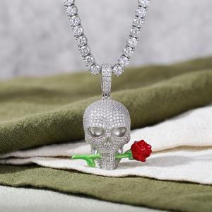 Pendentif Crâne Rose Iceout en Argent avec Diamant Moissanite, Bijou de Mode Hip Hop de Luxe pour Fêtes et Événements, Pièce Maîtresse Premium - Product Image 4