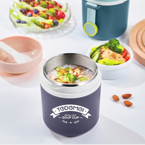 Tasse à soupe en acier inoxydable Tedemgi 304 à double paroi isolée, format voyage portable, ronde, couleur unie bleu rose vert - Product Image 1