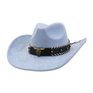 Chapeaux de cowboy occidentaux SU32, chapeaux de cowboy à large bord, chapeaux de cowboy unisexes en daim avec décoration de bande de tête de taureau pour l'extérieur - Product Image 5