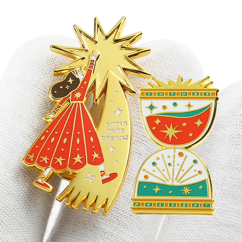 Wholesale Manufacturer Design Your Own Custom Logo Metal Pin Badge Cartoon Flower Cute Enamel Pin Angel Star Gold Lapel Pins