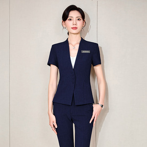 Women's Summer Short Sleeve Suit Set Gray Office Lady Formal Work Uniform Breathable Polyester Fabric - Product Image 2