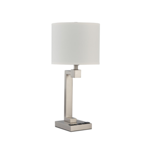 Lámpara de Mesa Ajustable de Metal con Acabado Níquel Cepillado, Enchufe, Puerto USB, Pantalla Blanca y Bombillas Incandescentes - Product Image 5