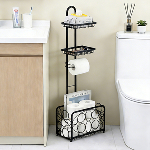 Porte-<span class=keywords><strong>papier</strong></span> <span class=keywords><strong>toilette</strong></span> sur pied noir pour la maison avec étagère de rangement pour <span class=keywords><strong>tablette</strong></span>, téléphone et magazines - Product Image 4