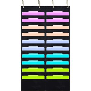 Organisateur de dossiers suspendus à 20 poches, support mural pour documents de bureau, polyester noir - Product Image 1