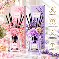 Diffuseur de parfum d'ambiance de luxe en verre de 50 ml avec fleurs séchées, huile essentielle d'aromathérapie, désodorisant d'intérieur