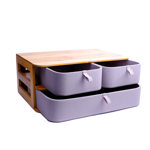 Cajas de almacenamiento de bambú y tela para artículos diversos, joyas, cosméticos, armarios y cajas de almacenamiento tipo cajón. - Product Image 2
