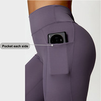Leggings de gymnastique sans couture avec poches pour femmes pantalon de yoga taille haute avec dos en V doux et froissé