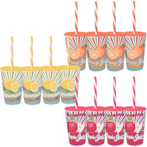 Set di 12 bicchieri in plastica da 470ml Design Vintage con coperchio e bicchieri infrangibili di paglia per frullati/frappè da asporto - Product Image 1