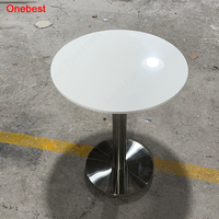 Tables de restaurant rondes en pierre Corian, surface solide, bord incurvé moderne, petite table à manger avec pieds en métal