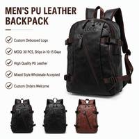 Wholesale Custom High Quality PU Leather Backpack for Men 3 Colors Simple Vintage Travel Business 15.6 Inches Laptop Backpack