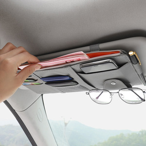 Accesorios multifuncionales para Interior de coche, bolsillo de almacenamiento, tarjeta de cuero Pu, soporte para gafas de sol, organizador de visera con bolsillo - Product Image 4