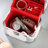 Boîte de rangement portable pour cosmétiques et bijoux en alliage d'aluminium à paillettes, très élégante, sac de voyage pour maquillage, mini rouge rose