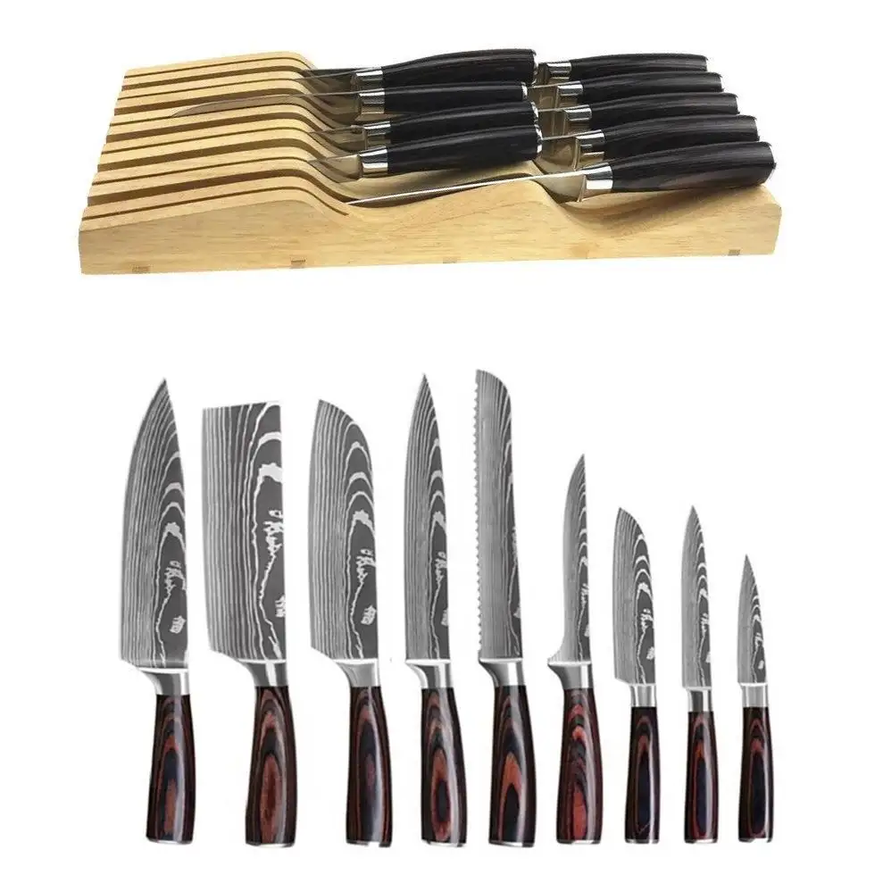Bıçak tutucu ile özelleştirilebilir mutfak paslanmaz çelik şef şam ekmek soyma boning kasap balta bıçak seti