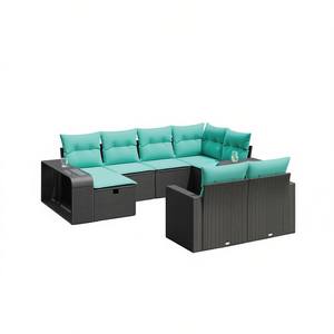 Black Poly Rattan Patio <b>Sofa</b> <b>Set</b> With Cushions For Garden Outdoor Furniture Contemporary Style - Product Image 1