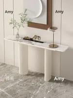 Table console de style crème, luxe léger, haut de gamme, avec plateau en dalle de roche et structure métallique, pour entrée, salon, meuble de rangement moderne