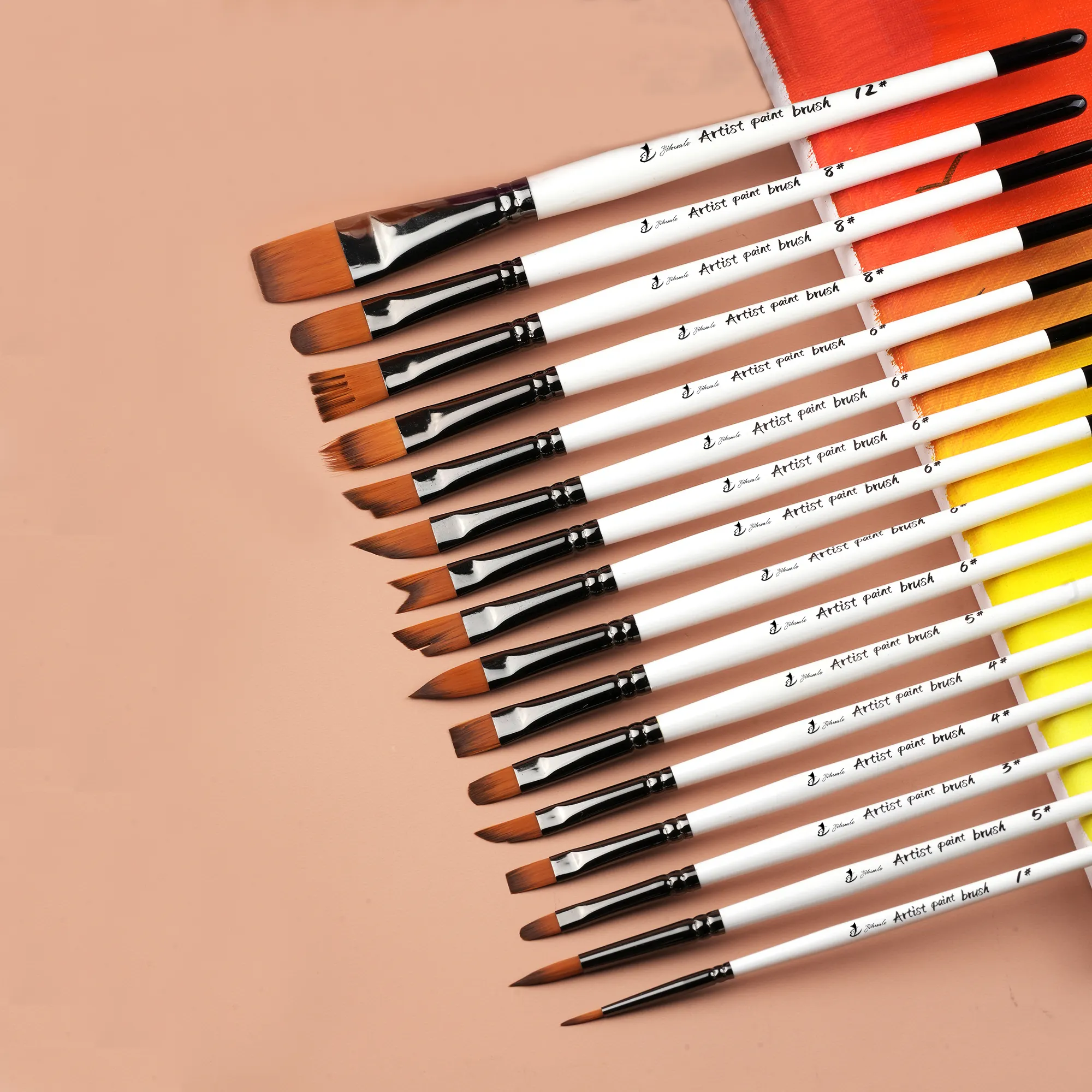 Professionelle niedriges MOQ weißes Holzgriff Acryl-Farbpinsel-Set 16 verschiedene Größen Künstler-Farbpinsel-Set mit Leinwandbeutel
