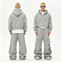 Conjunto de Sudadera con Cremallera y Pantalones Cargo Gris Jaspeado LTD-MSET1005, Cintura con Cordón, Hombros Caídos, Ajuste Holgado, Servicio OEM ODM