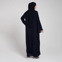 Ensemble Abaya et Hijab Noir Personnalisé de Dubaï, Vêtement Islamique, Abaya Ouverte en Chiffon Noir Premium Ornée de Pétales Floraux