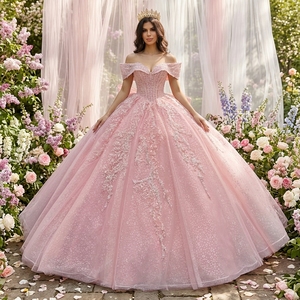 Vestido <span class=keywords><strong>de</strong></span> Quinceañera <span class=keywords><strong>Rosa</strong></span> Claro con Flores <span class=keywords><strong>de</strong></span> Encaje y Lazo, Vestido <span class=keywords><strong>de</strong></span> <span class=keywords><strong>Fiesta</strong></span> <span class=keywords><strong>de</strong></span> 15 Años, Vestido <span class=keywords><strong>de</strong></span> Gala, Talla Personalizada - Product Image 1