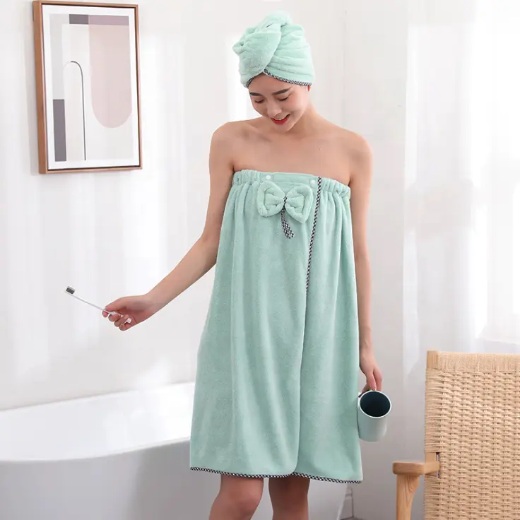 Toptan giyilebilir kız mikrofiber bornoz havlu geniş kadın banyo elbise havlu